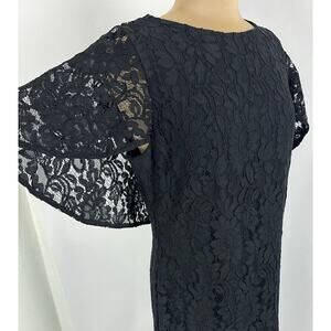 NWT Ralph Lauren LRL Size 14 Black Lace Overlay Capelet Midi Dress Cape Sheath